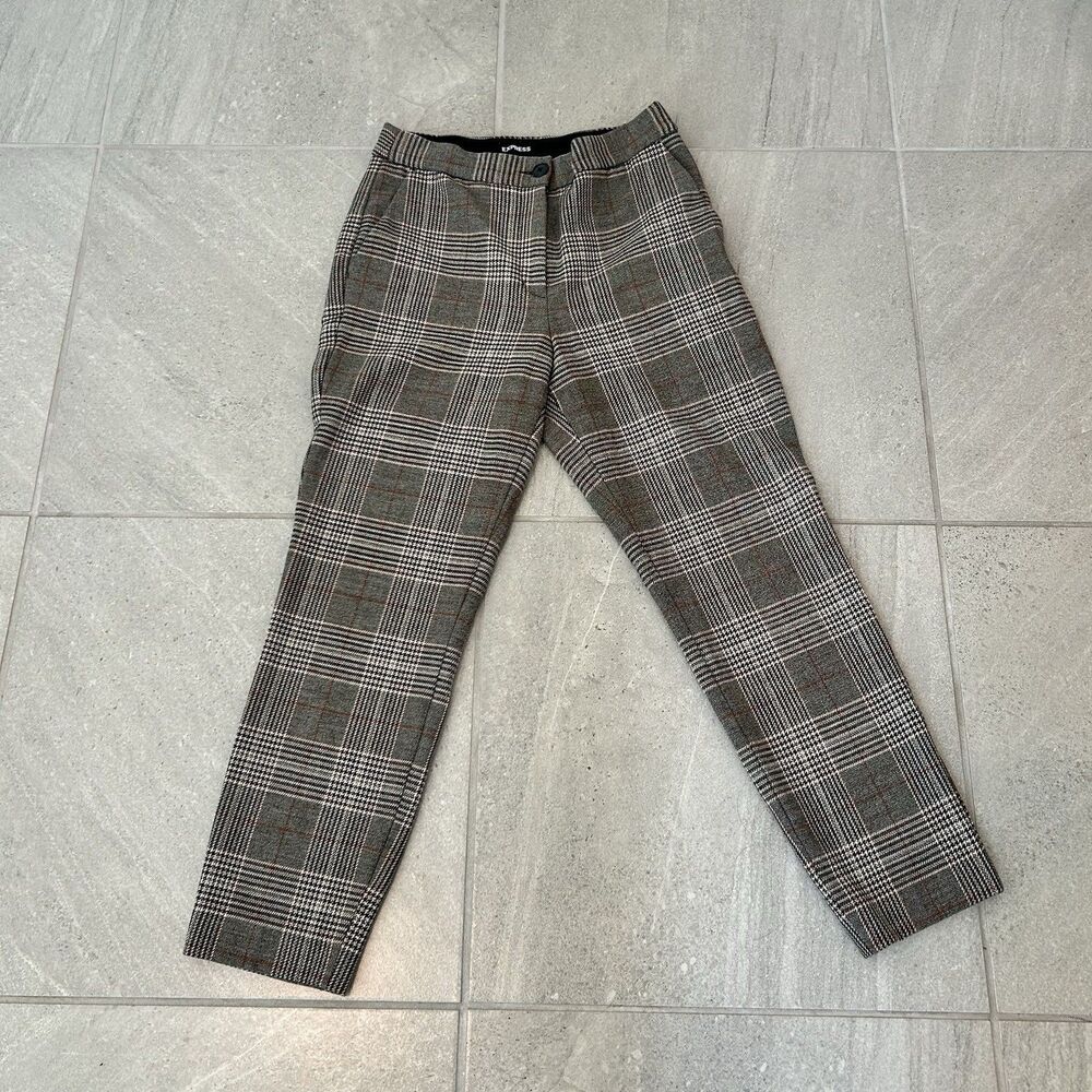 Express Plaid Houndstooth Cropped Work Pants Slacks In Size 2